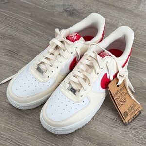 Nike Air Force 1 Cream and Red Sneakers